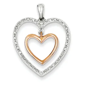 0.1 Carat 14K Gold Two-tone Double Heart Diamond Pendant
