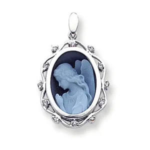 0.1 Carat 14K White Gold Diamond 12x16mm Guardian Angel Agate Cameo Pendant