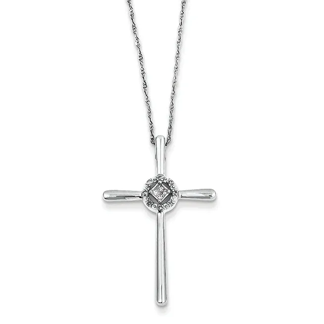 0.1 Carat 14K White Gold Diamond Eternal Life Cross Necklace