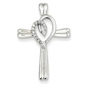 0.1 Carat 14K White Gold Diamond Heart Cross Pendant