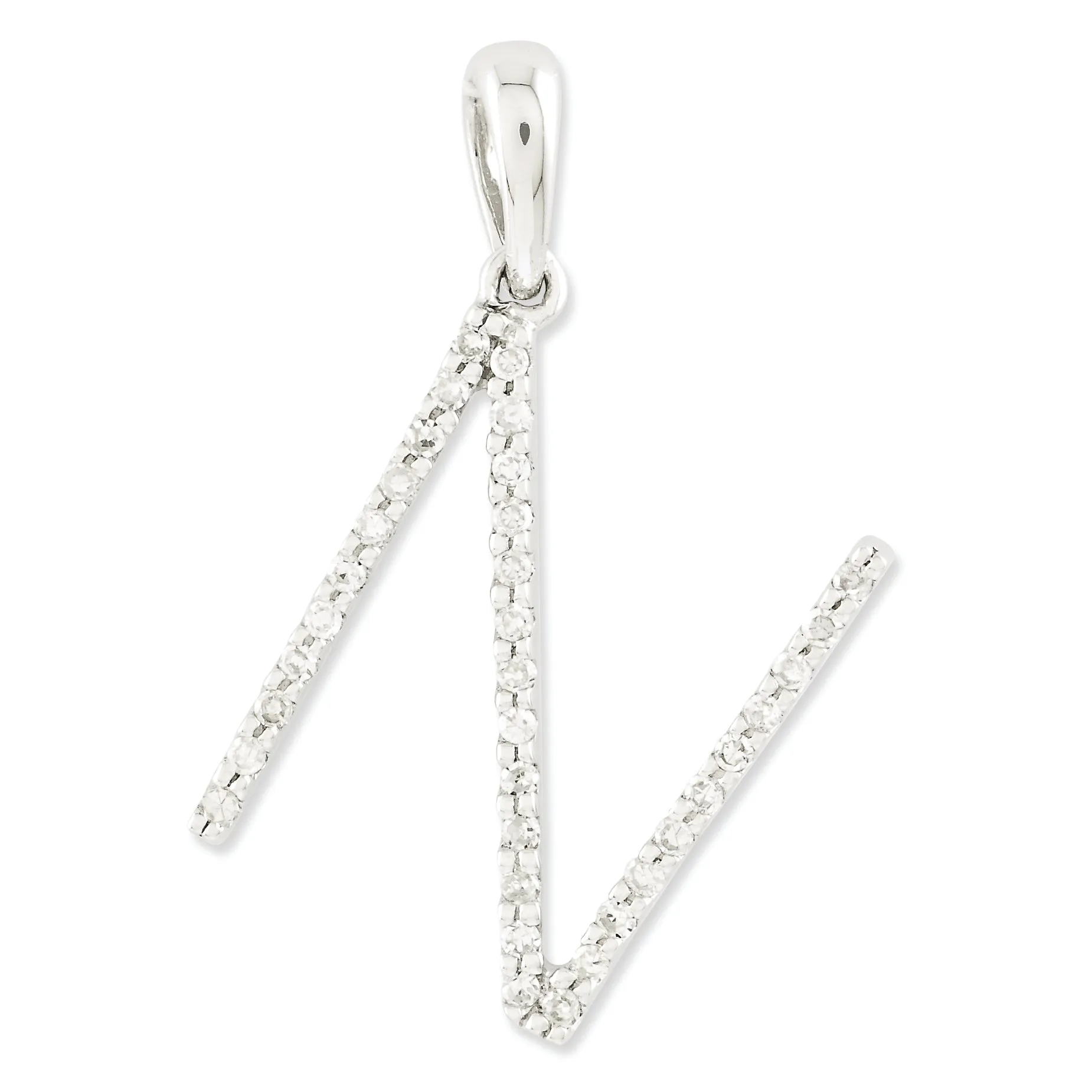 0.1 Carat 14K White Gold Diamond Initial N Pendant