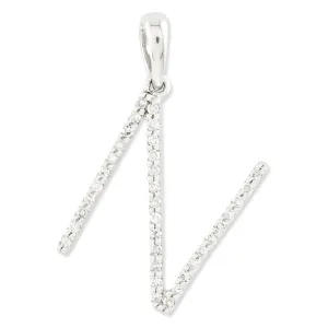 0.1 Carat 14K White Gold Diamond Initial N Pendant