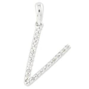 0.1 Carat 14K White Gold Diamond Initial V Pendant