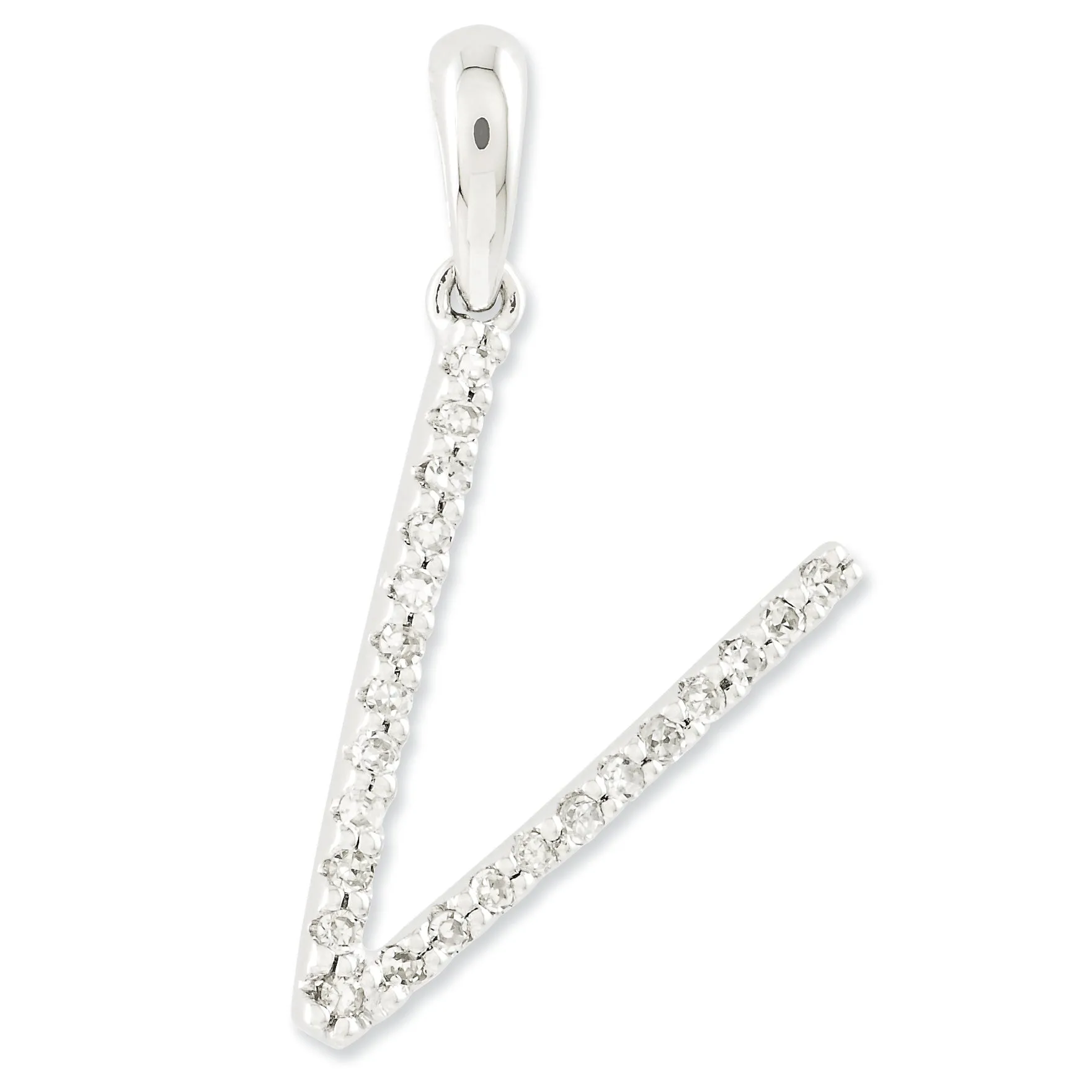 0.1 Carat 14K White Gold Diamond Initial V Pendant