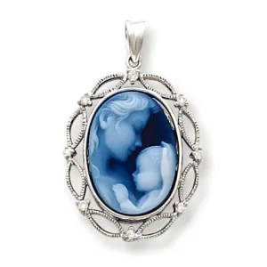 0.1 Carat 14K White Gold Heavens Gift Diamond Cameo w-Sentiment Pendant
