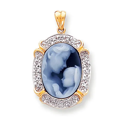 0.2 Carat 14K Gold .15ct Diamond 13x18mm Agate Cameo with Sentiment Pendant