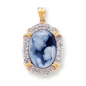 0.2 Carat 14K Gold .15ct Diamond 13x18mm Agate Cameo with Sentiment Pendant