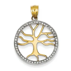 0.2 Carat 14K Gold Polished Tree of Life w- .20 ct. Diamond Pendant