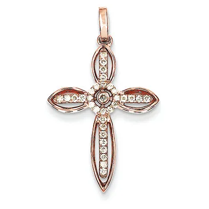 0.2 Carat 14K Gold Rose Gold Diamond Cross Pendant