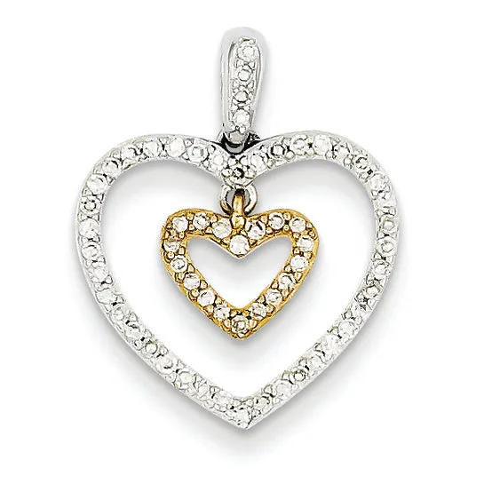 0.3 Carat 14K Gold Two-tone Diamond Heart within Heart Pendant