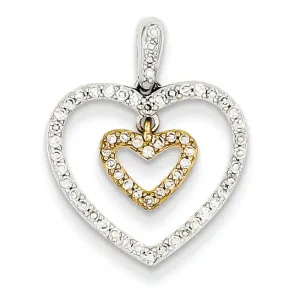 0.3 Carat 14K Gold Two-tone Diamond Heart within Heart Pendant