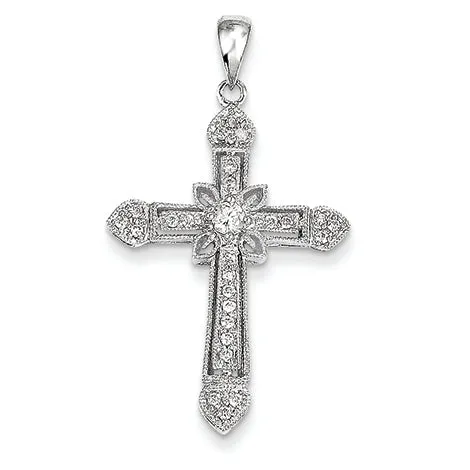 0.3 Carat 14K White Gold Filigree Diamond Cross Pendant