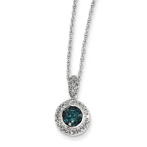 0.3 Carat 14K White Gold w- Blue and White Diamond Circle Pendant