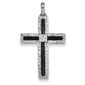 0.4 Carat 14K White Gold Diamond & Onyx Cross Pendant