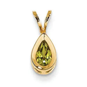 0.5 Carat 14K Gold 6x4mm Pear Peridot bezel pendant