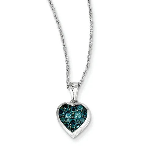0.5 Carat 14K White Gold Blue Diamond Heart 18in Necklace