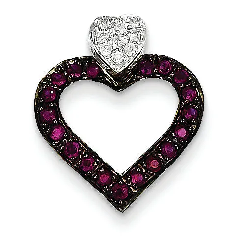 0.5 Carat 14K White Gold Completed Diamond & Ruby Heart Pendant