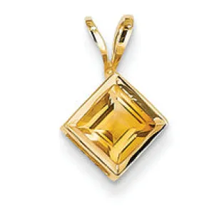 0.6 Carat 14K Gold 5mm Princess Cut Citrine bezel pendant