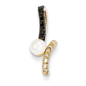 0.6 Carat 14K Gold Black & White Diamond & Fresh Water Pearl Pendant