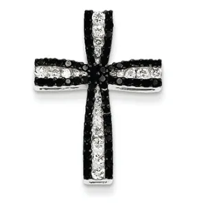 0.6 Carat 14K White Gold Black & White Diamond Cross Pendant
