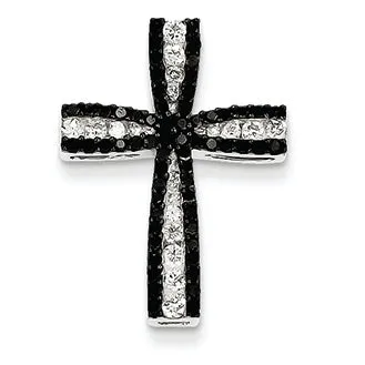 0.6 Carat 14K White Gold Black & White Diamond Cross Pendant