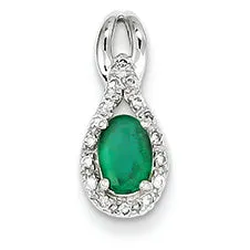 0.6 Carat 14K White Gold Diamond & Emerald Pendant