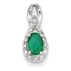 0.6 Carat 14K White Gold Diamond & Emerald Pendant