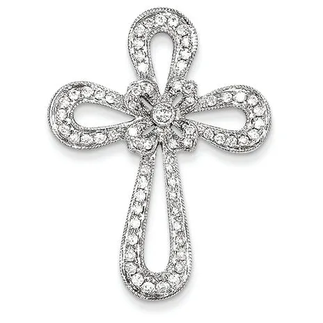 0.6 Carat 14K White Gold Filigree Diamond Cross Pendant