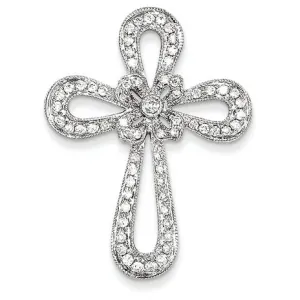 0.6 Carat 14K White Gold Filigree Diamond Cross Pendant