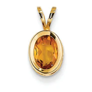 0.7 Carat 14K Gold 7x5mm Oval Citrine bezel pendant