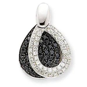 0.7 Carat 14K Gold Small Black and White Diamond Pear Pendant, White Gold