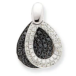0.7 Carat 14K Gold Small Black and White Diamond Pear Pendant, White Gold