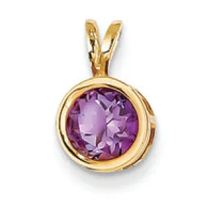 0.8 Carat 14K Gold 6mm Amethyst bezel pendant