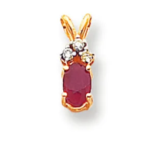 0.8 Carat 14K Gold 6x4mm Oval Ruby Diamond pendant