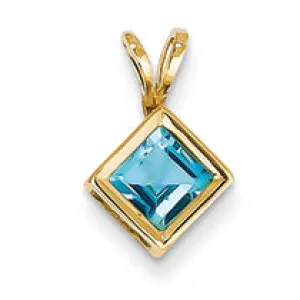 1 Carat 14K Gold 5mm Princess Cut Blue Topaz bezel pendant