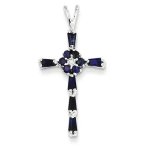 1 Carat 14K White Gold Diamond & Sapphire Cross Pendant