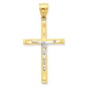 10K Gold & Rhodium Diamond-Cut Crucifix Pendant