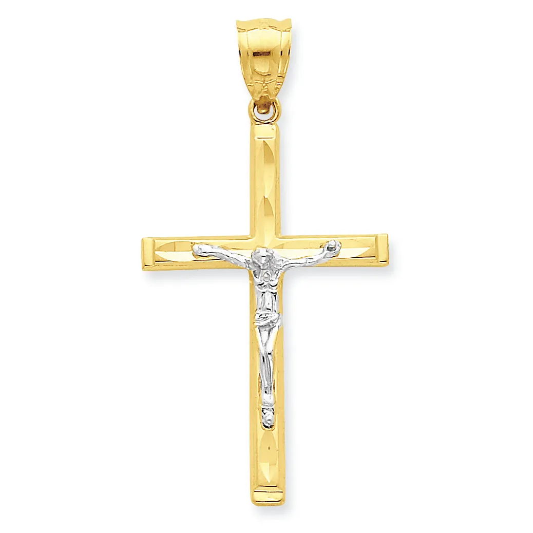 10K Gold & Rhodium Diamond-Cut Crucifix Pendant