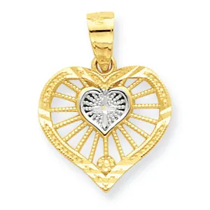 10K Gold & Rhodium Heart w-Cross Charm