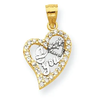 10K Gold & Rhodium I Love You CZ Heart Pendant