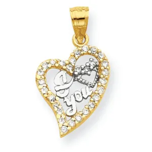 10K Gold & Rhodium I Love You CZ Heart Pendant