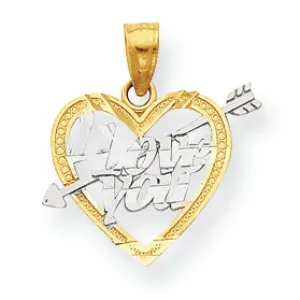 10K Gold & Rhodium I Love You Heart Charm