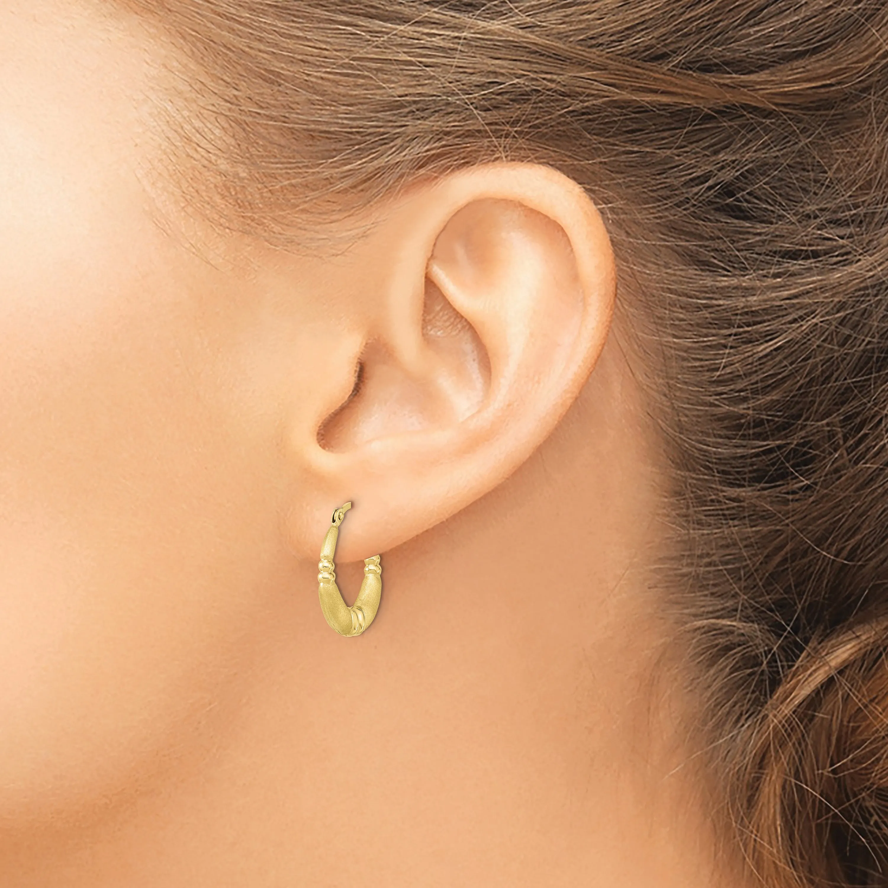 10K Gold Polished & Satin Hoop Earrings for Women Elegant Design