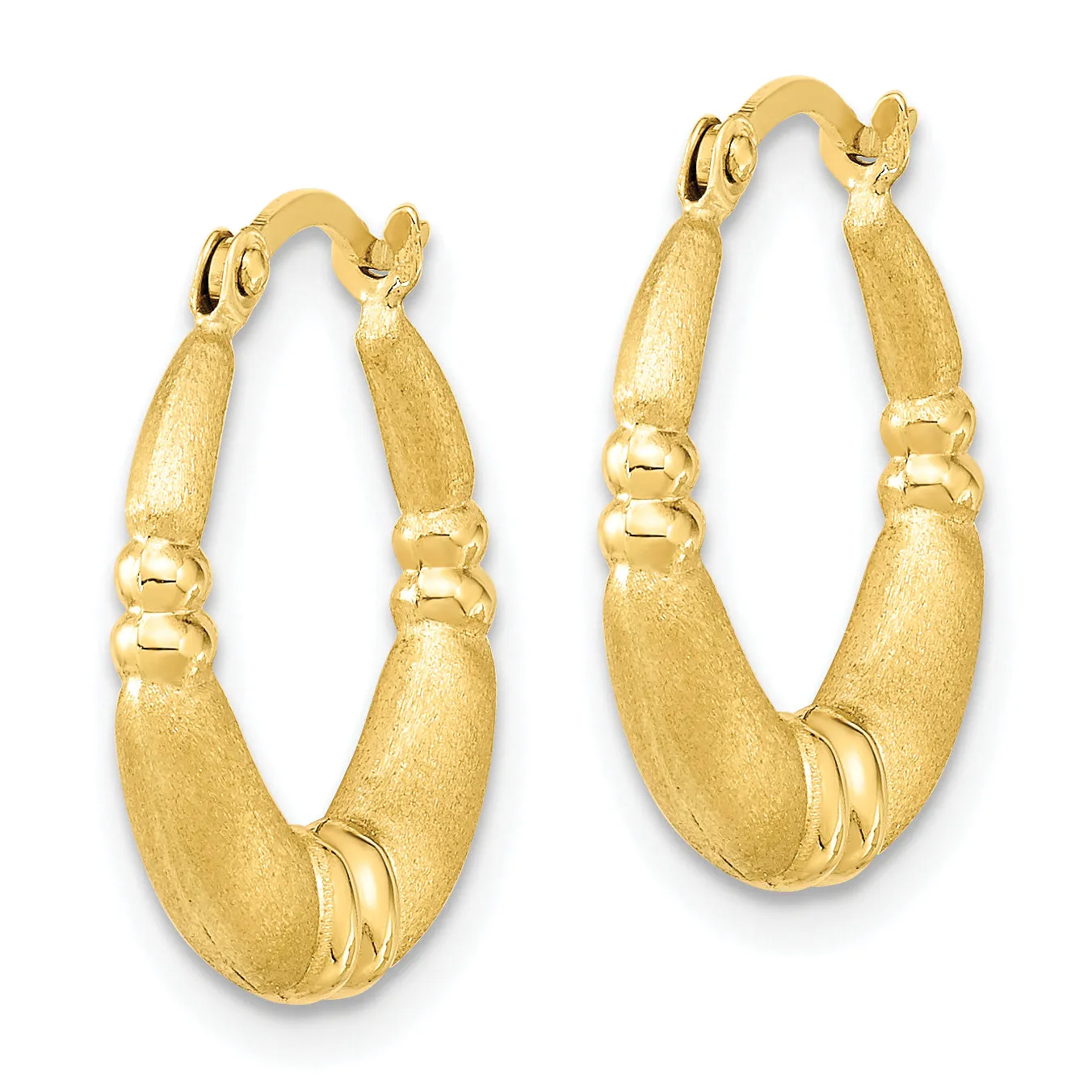 10K Gold Polished & Satin Hoop Earrings for Women Elegant Design