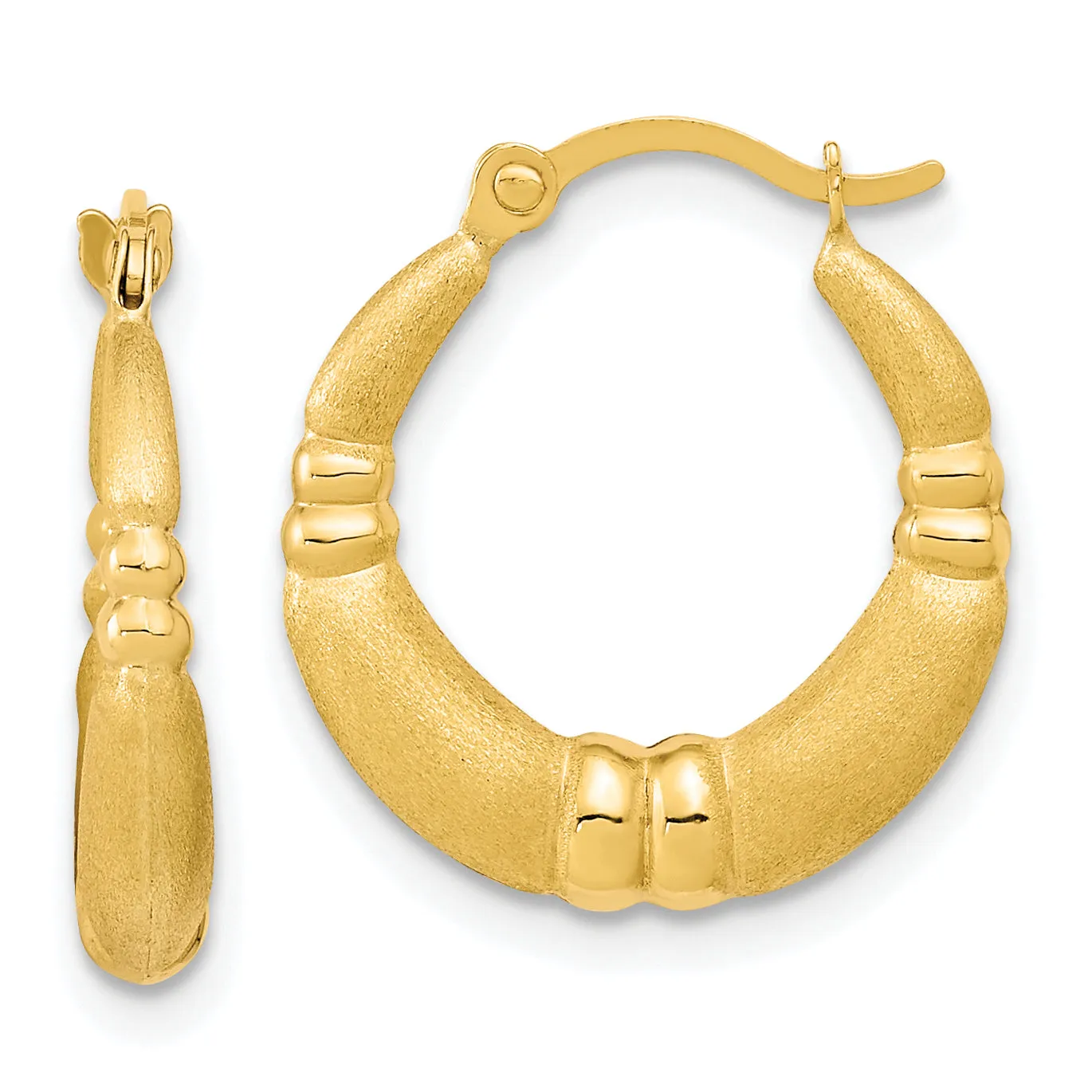 10K Gold Polished & Satin Hoop Earrings for Women Elegant Design