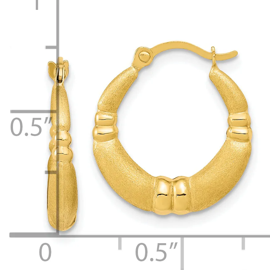10K Gold Polished & Satin Hoop Earrings for Women Elegant Design