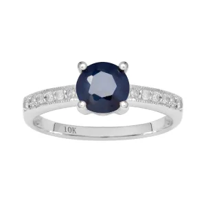 10k White Gold Classic Genuine Round Sapphire and Diamond Ring