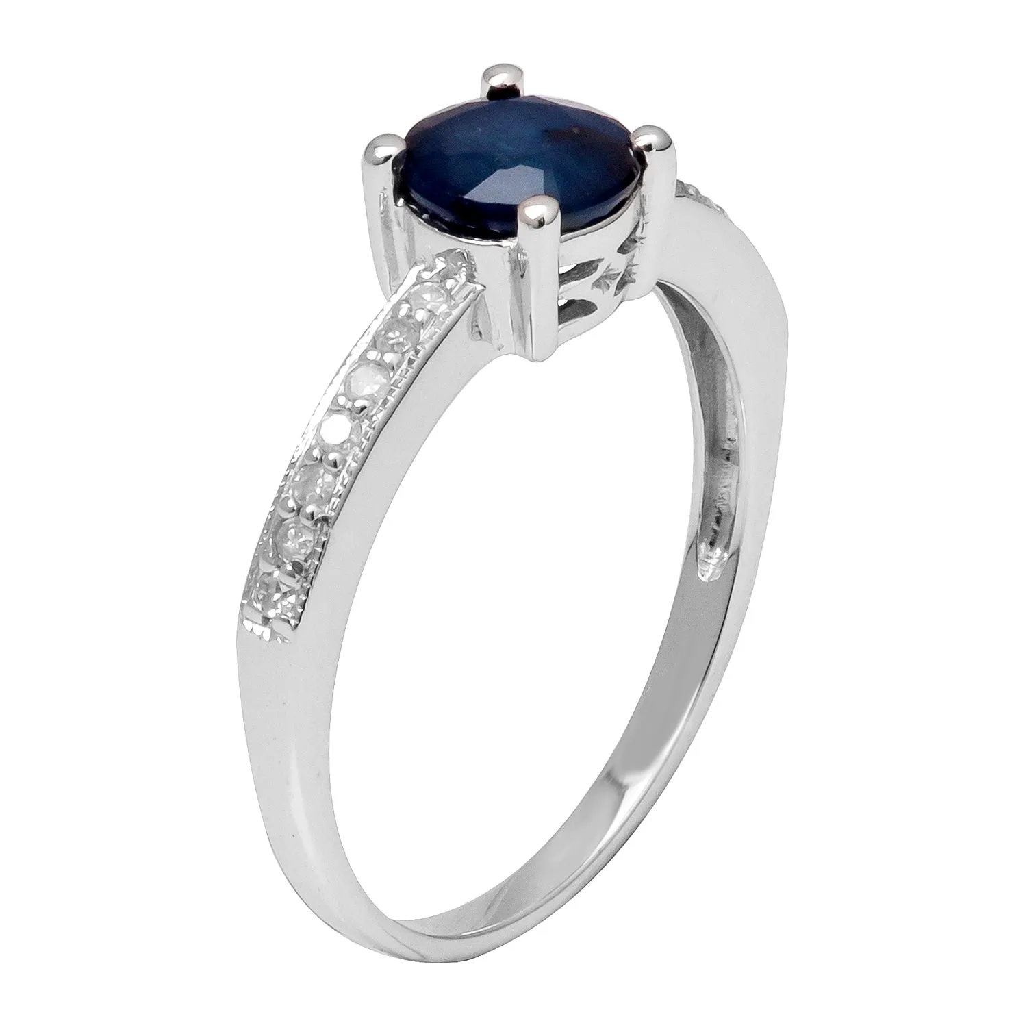 10k White Gold Classic Genuine Round Sapphire and Diamond Ring