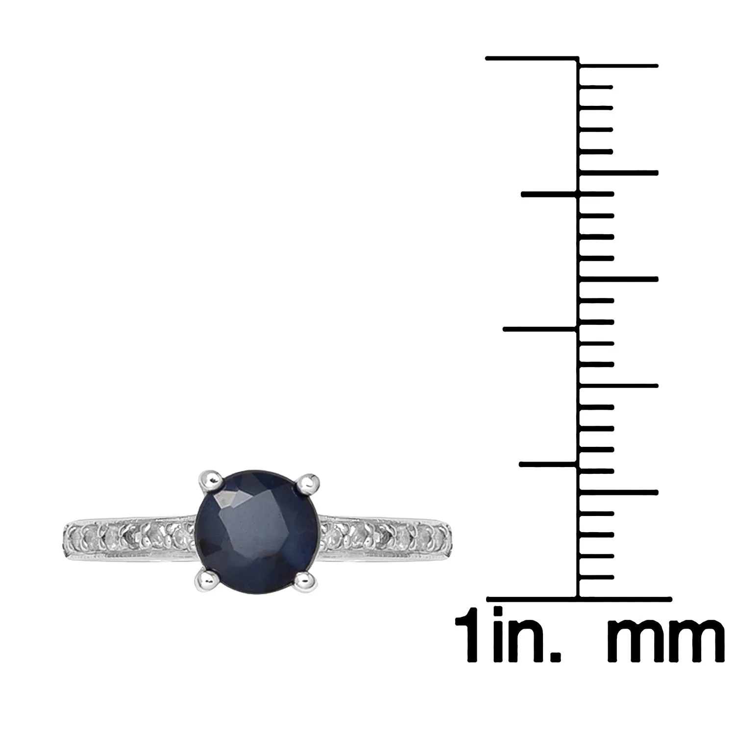 10k White Gold Classic Genuine Round Sapphire and Diamond Ring