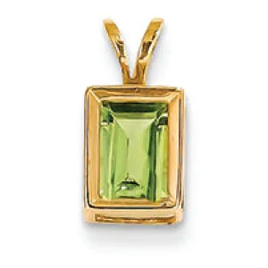 1.2 Carat 14K Gold 7x5mm Emerald Cut Peridot bezel pendant